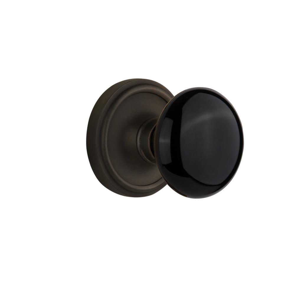 Nostalgic Warehouse CLABLK Passage Knob Classic Rose with Black Porcelain Knob in Oil Rubbed Bronze